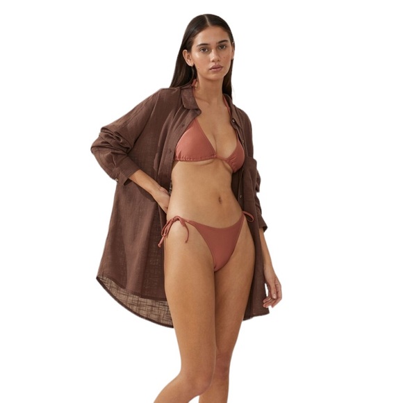 Cotton On Body Organic Cotton Swim Cover Up Beach Shirt Chocolate Size S NWT - Picture 12 of 13